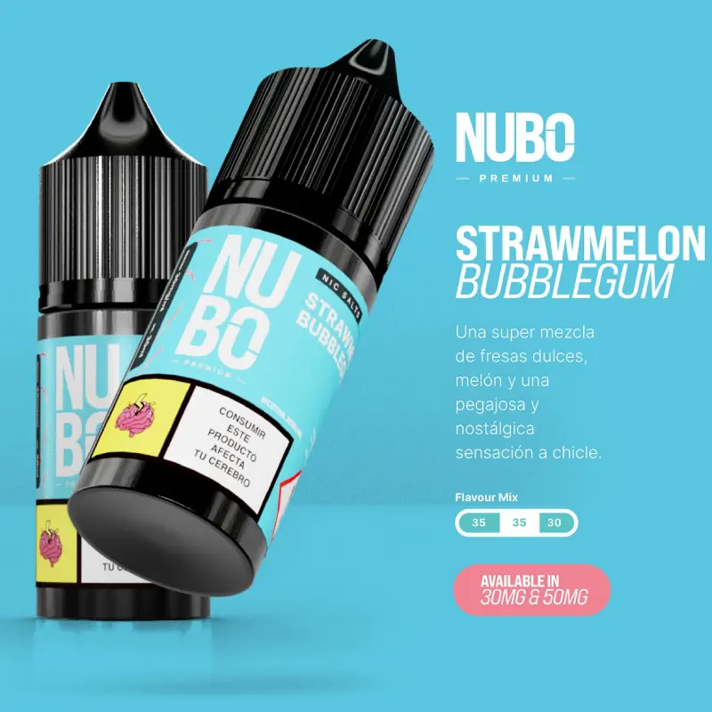 Sales de nicotina marca Nubo de 30ml sabor a chicle de fresa con melon
