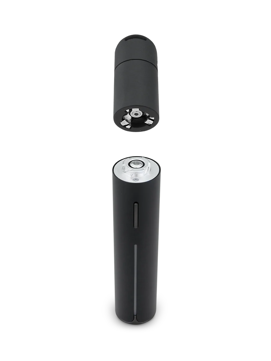 Vaporizador extracciones marca Puffco Pivot vista frontal cabina con camara ceramica desacoplada color negro