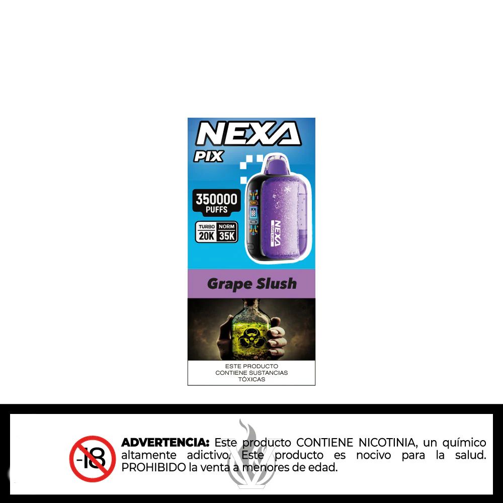 Vape desechable nexa pix de de 35.000 puffs sabor a grape slush
